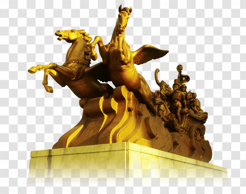 Sculpture Statue Gold - Monument - Financial Wealth City Pegasus Transparent PNG