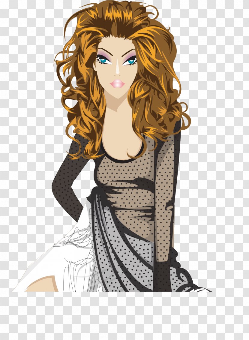 Bijin Hair Beauty - Cartoon - Vector Hand-painted Curly Transparent PNG
