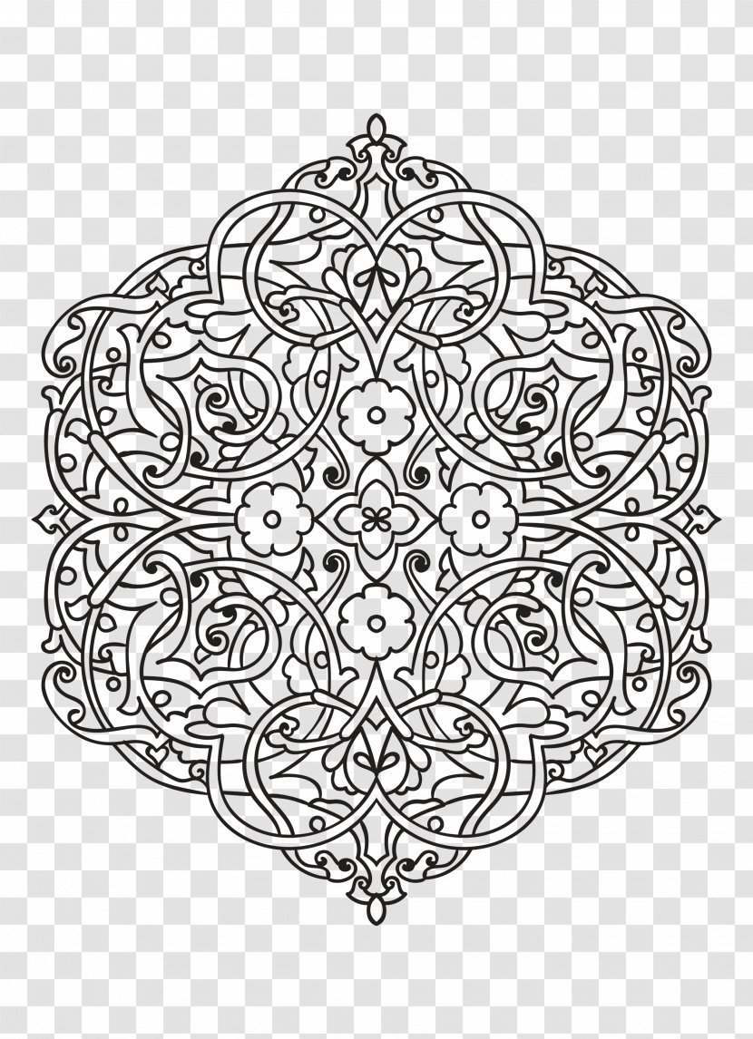 Motif Drawing Black And White Pattern - Ornament - Mandala Floral Elements Transparent PNG
