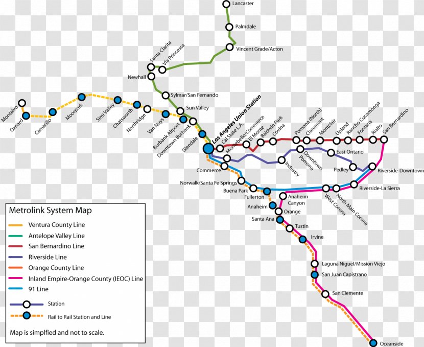 Commuter Rail Los Angeles Union Station Metrolink Riverside Line Antelope Valley - Map Transparent PNG