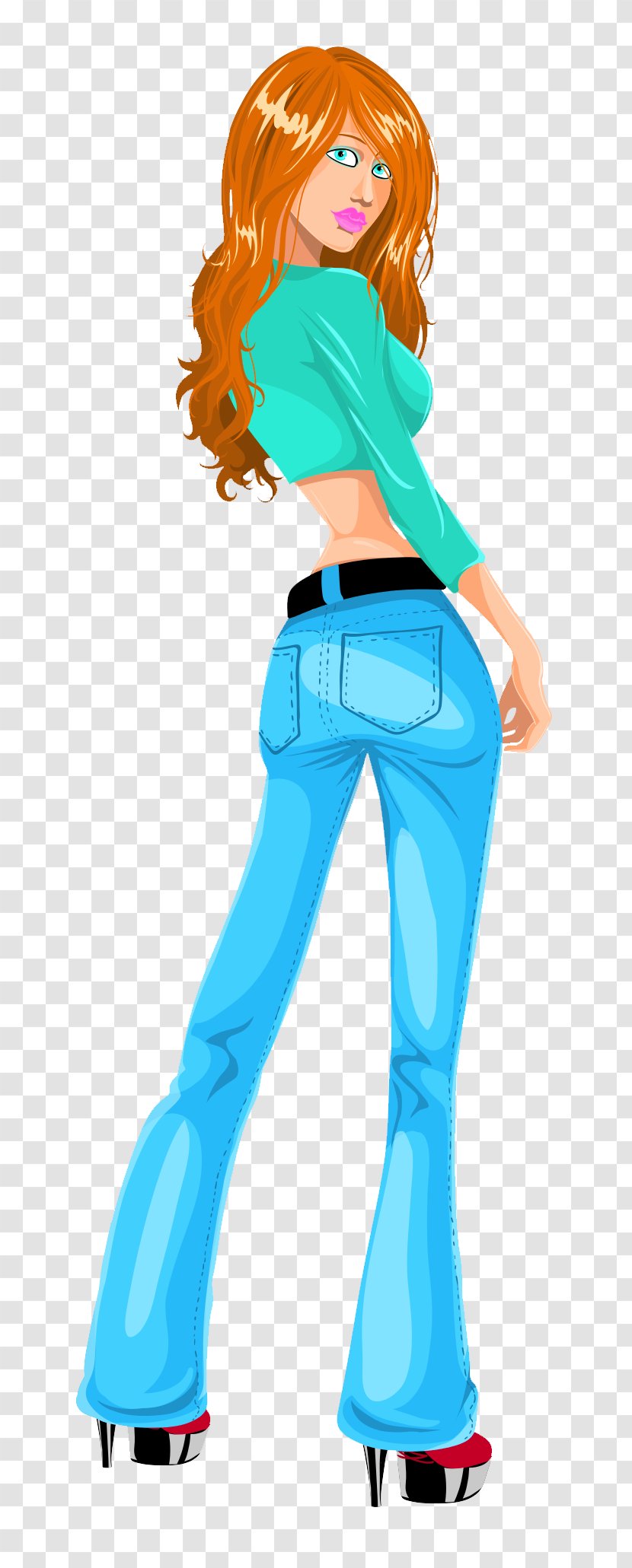 Clothing Standing Turquoise Aqua Cartoon - Waist - Jeans Trousers Transparent PNG
