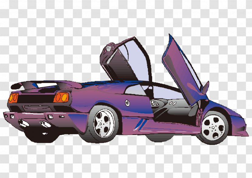 Car Animation Clip Art - Lamborghini - Vector Cartoon Hand Painted Purple Noble Sports Transparent PNG