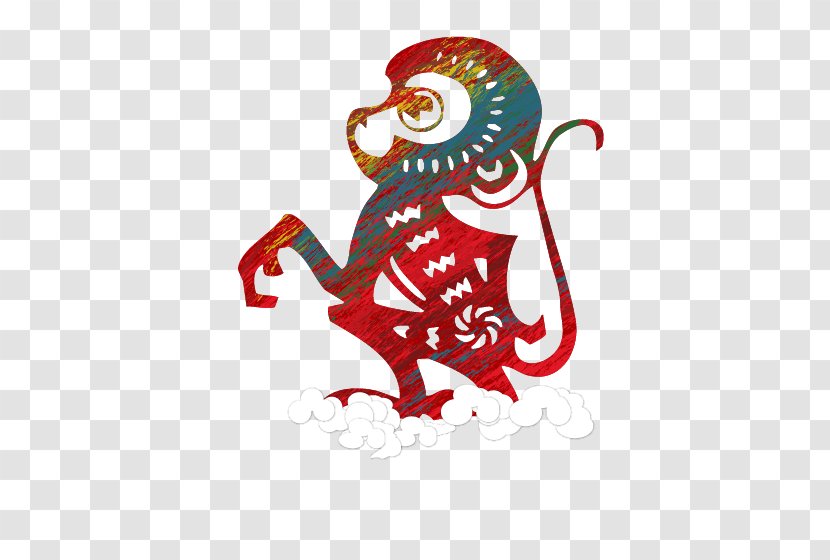 Monkey Chinese Zodiac Feng Shui New Year - Goat - Paper-cut Vector Transparent PNG