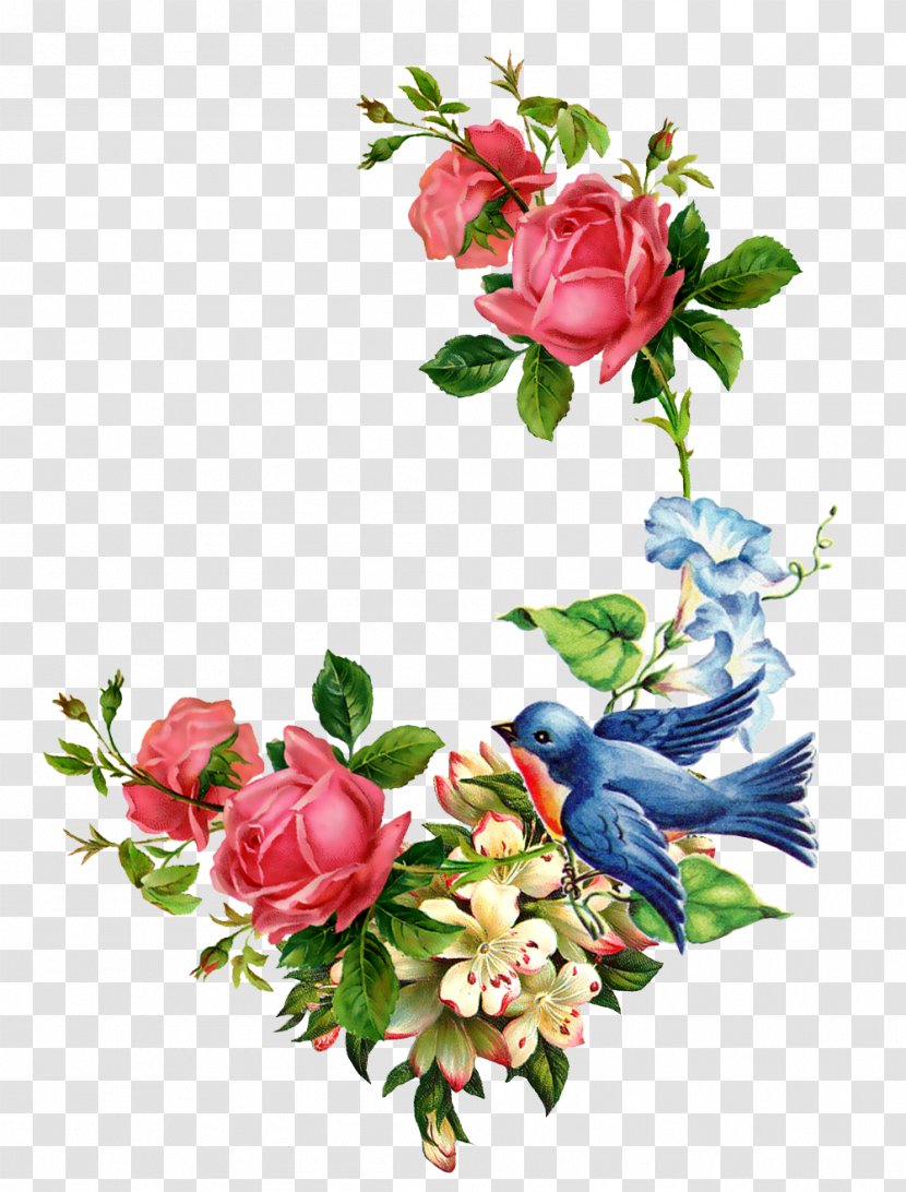 Paper Flower Vintage Clothing Bokmxe4rke Clip Art - Garden Roses - Hand-painted Birds And Flowers Transparent PNG