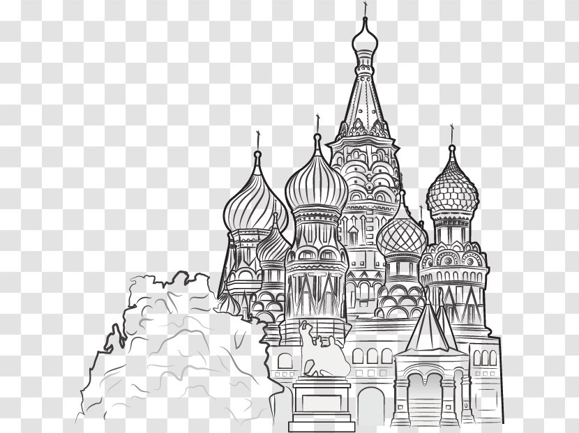 Grand Kremlin Palace Saint Basils Cathedral Spasskaya Tower Moscow Clip Art - Fotosearch - Hand-painted City Building Transparent PNG