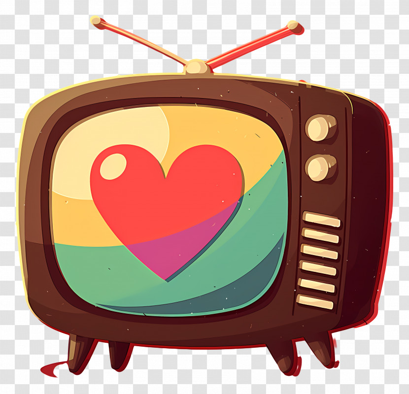 World Television Day - Vintage TV With Heart Illustration On Screen Transparent PNG