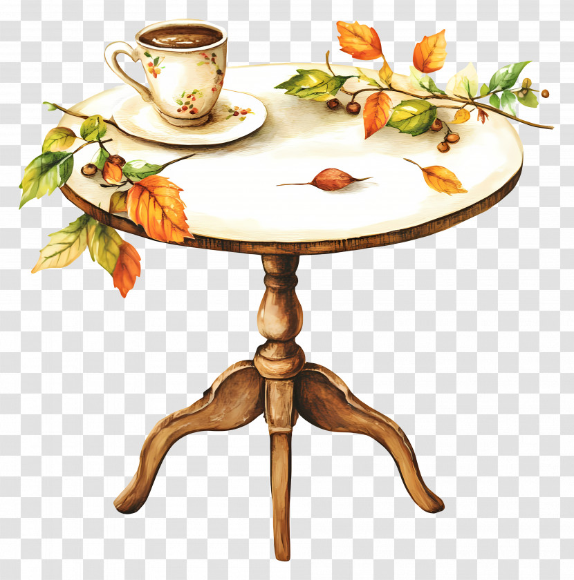 Table With Cup - Autumn Table With Coffee And Leaves Transparent PNG
