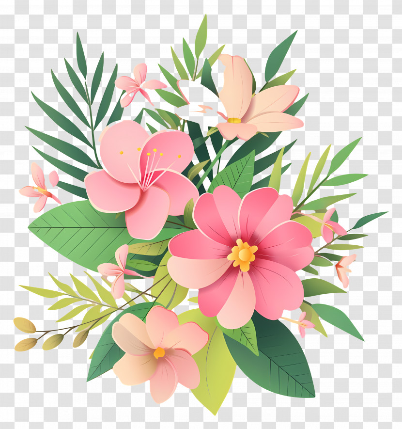 Pink Flowers - Cartoon Floral Bouquet With Pink Flowers Transparent PNG