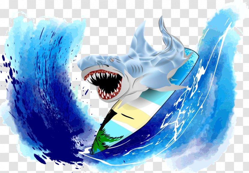 Shark Surfing Clip Art - Vector Colored Transparent PNG