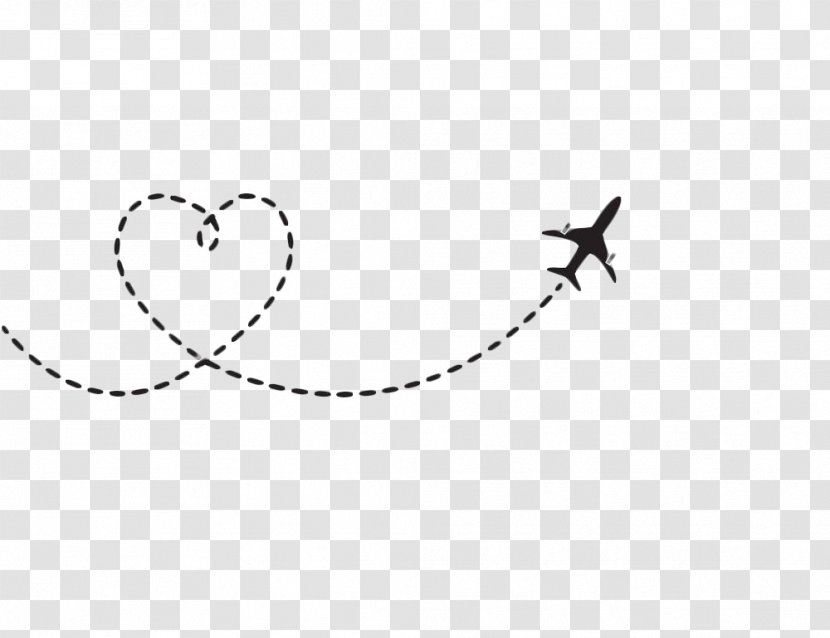 Airplane Flight Aircraft Clip Art - Black - Heart-shaped Route Transparent PNG