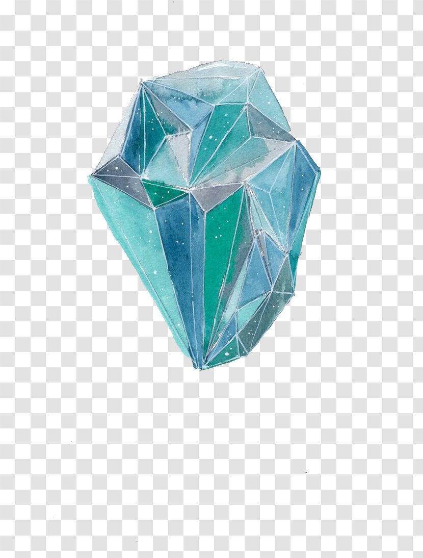 Watercolor Painting Drawing Crystal Illustration - Blue-green Diamond Transparent PNG