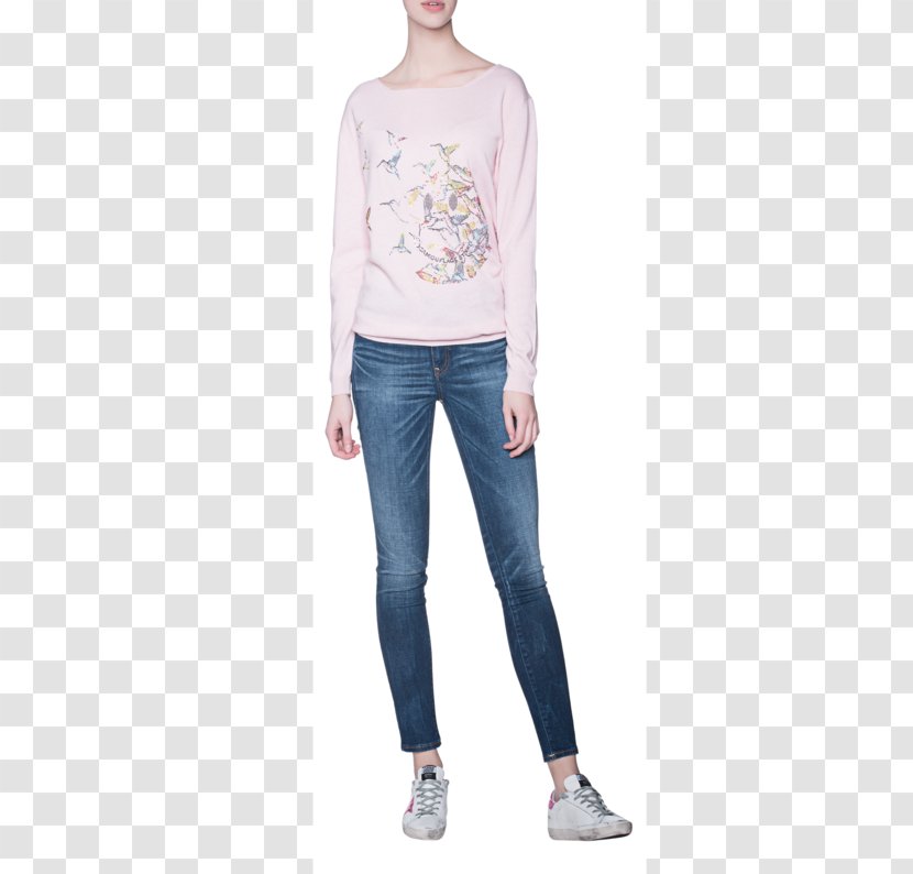 Long-sleeved T-shirt Jeans Tally WEIJL Sweat Gris & Rose - T Shirt Transparent PNG
