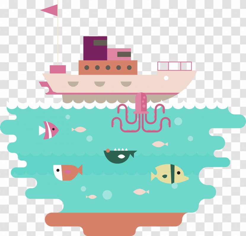 Sea Ocean Euclidean Vector Illustration - Fishing Boat Decoration Pattern PP3 Wallpaper Transparent PNG
