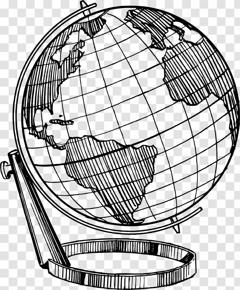 Globe Earth Line Art Drawing - Black And White - Cartoon Transparent PNG