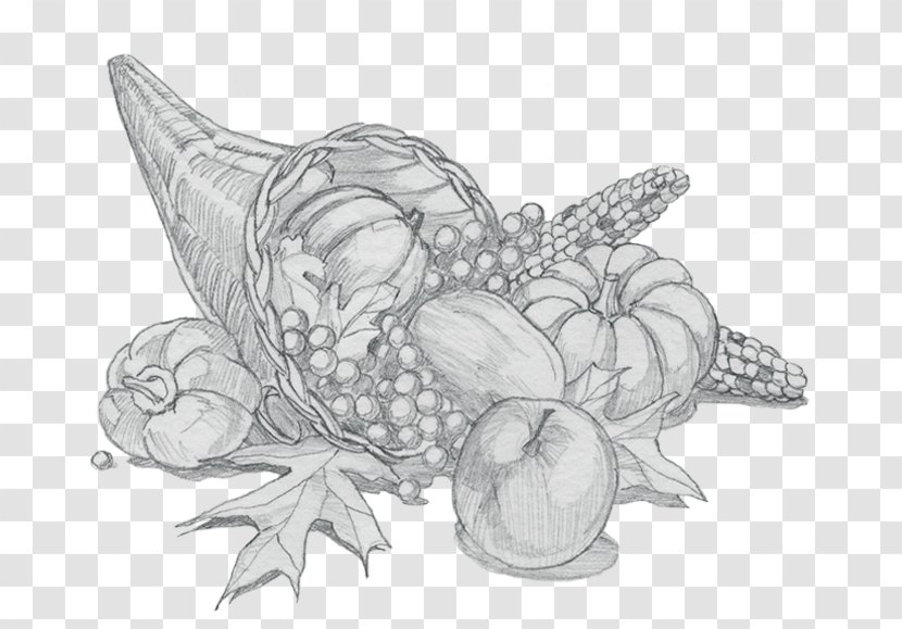 Drawing Line Art Royalty-free Sketch - Cornucopia Food And Transparent PNG