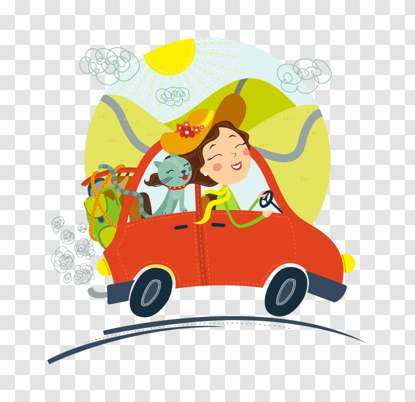 Clip Art Car Cat Driving Illustration - Animated Cartoon - Kara Transparent PNG