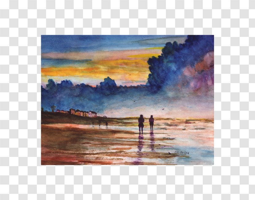 Watercolor Painting Beach Sunset Art - Canvas - Sky Transparent PNG