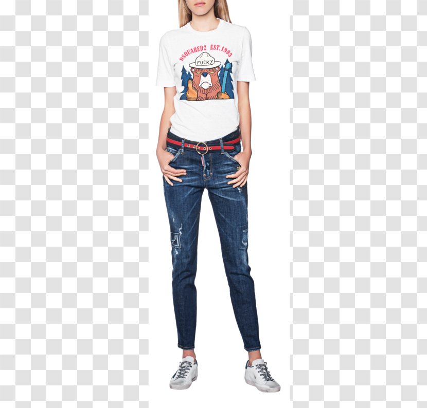 Jeans T-shirt Shoulder Denim Sleeve - Trousers - White T Shirt Model Transparent PNG