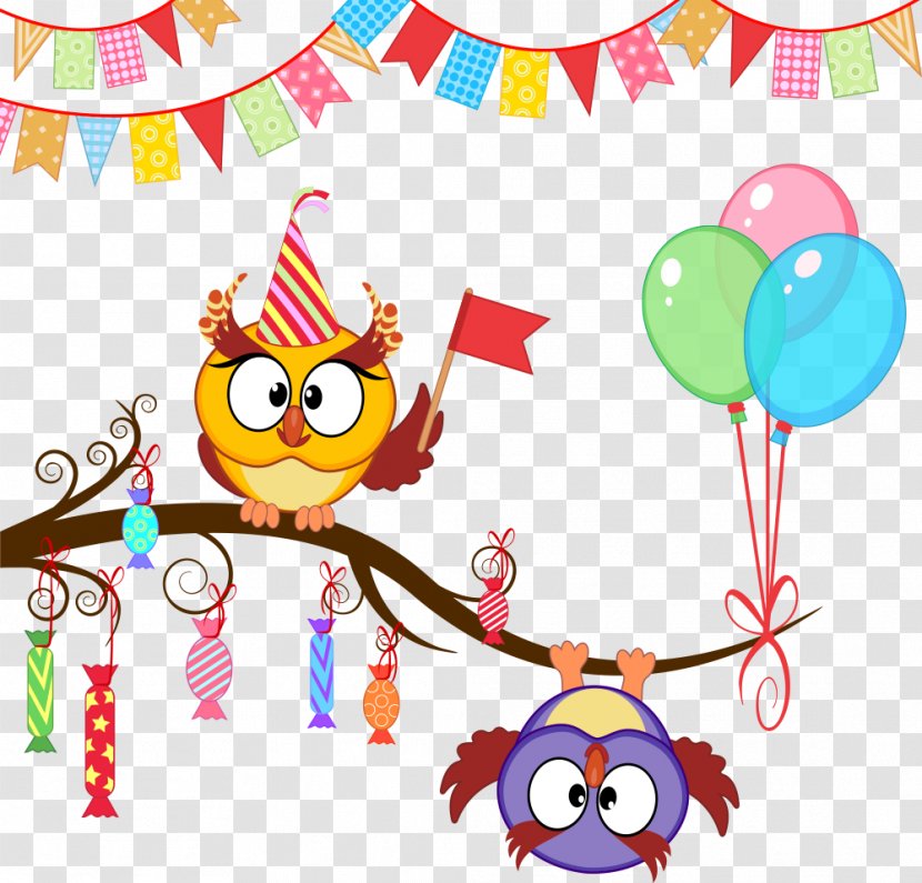 Owl Party Birthday Gift Clip Art - Vector Transparent PNG