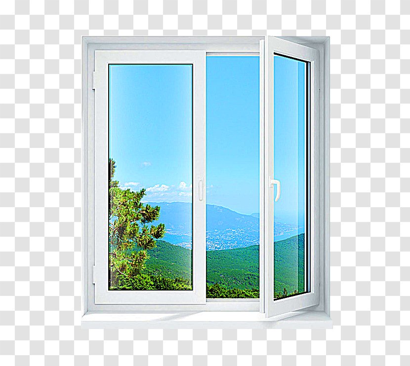 Casement Window Insulated Glazing Polyvinyl Chloride Door - Blue Fresh Landscape Decoration Pattern Transparent PNG