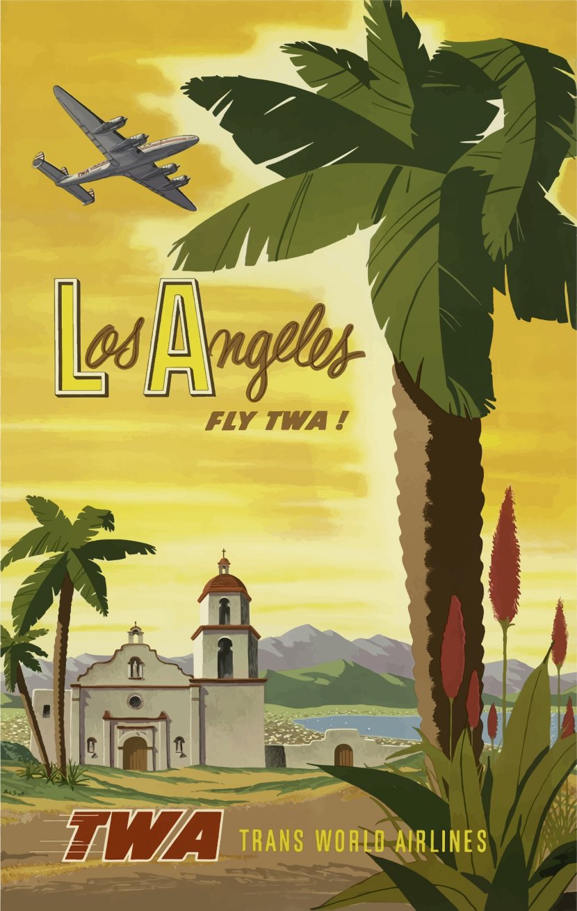 Los Angeles Poster Vintage Clothing Printmaking Trans World Airlines - Flower - Travel Cliparts Transparent PNG
