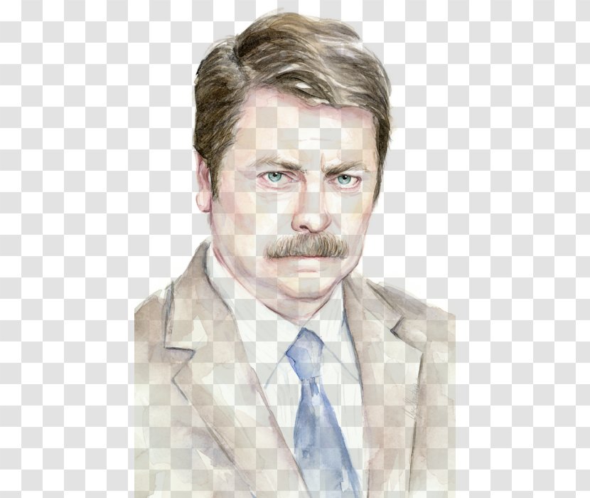 Nick Offerman Ron Swanson Parks And Recreation Watercolor Painting Leslie Knope - Portrait Transparent PNG