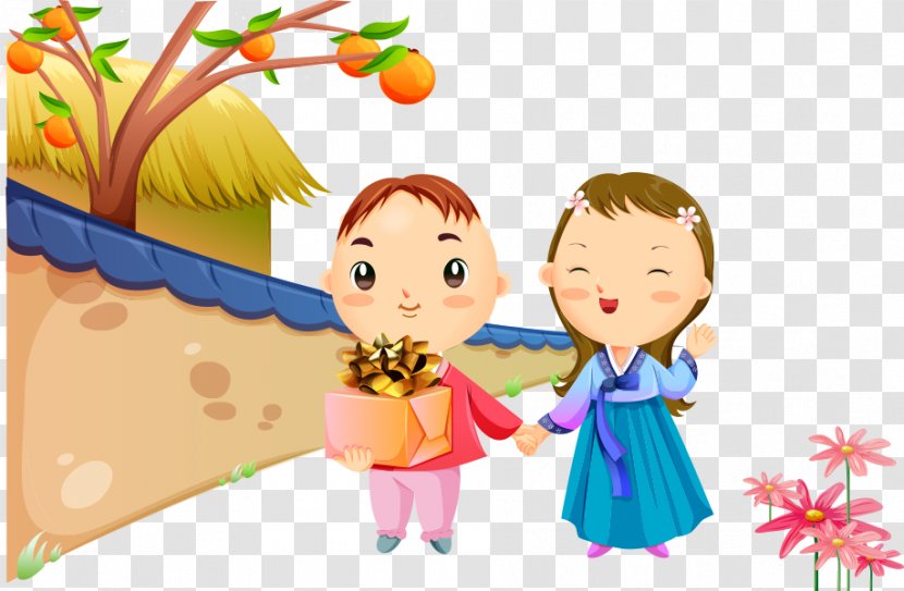 Cartoon Clip Art - Happiness - Couple Holding Gifts Transparent PNG
