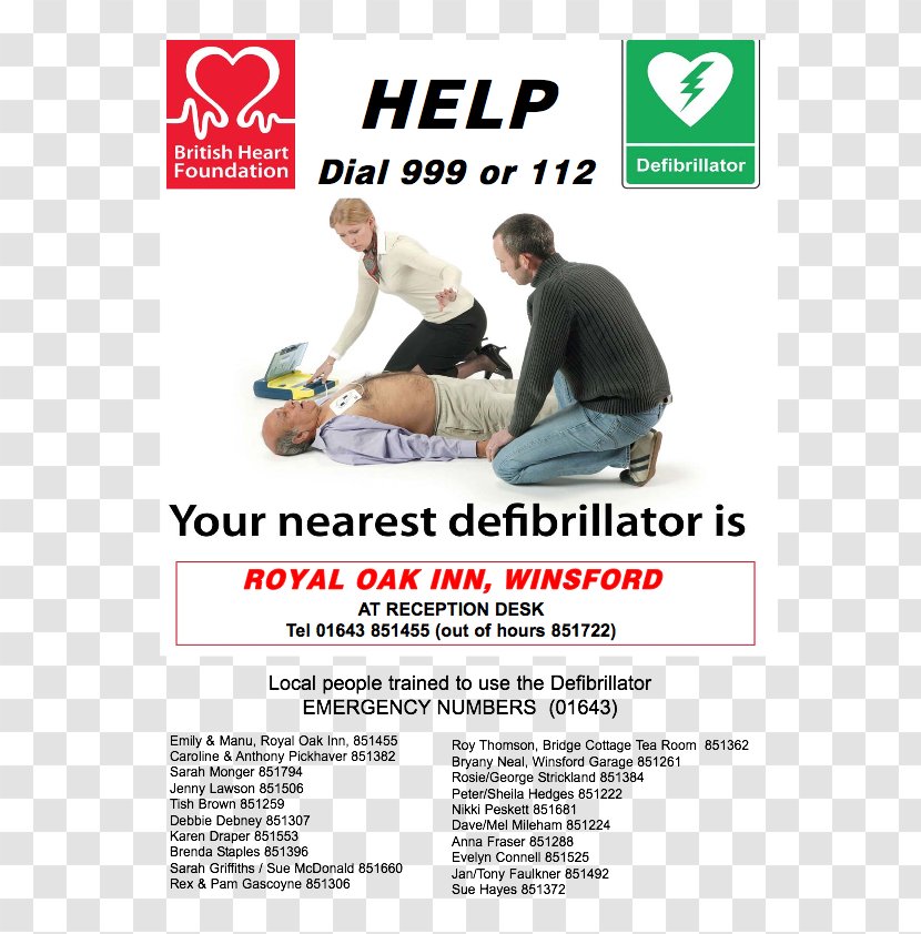 Defibrillation British Heart Foundation Winsford, Somerset - Emergency Transparent PNG