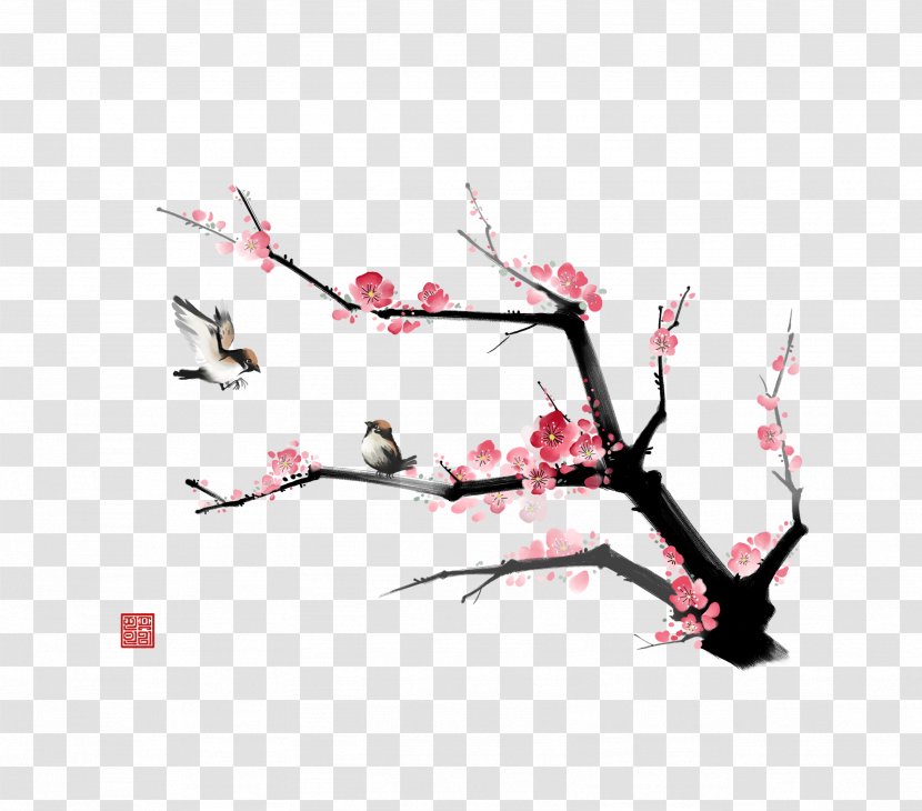 Bird Ink Wash Painting Chinese - Flower - Plum Transparent PNG