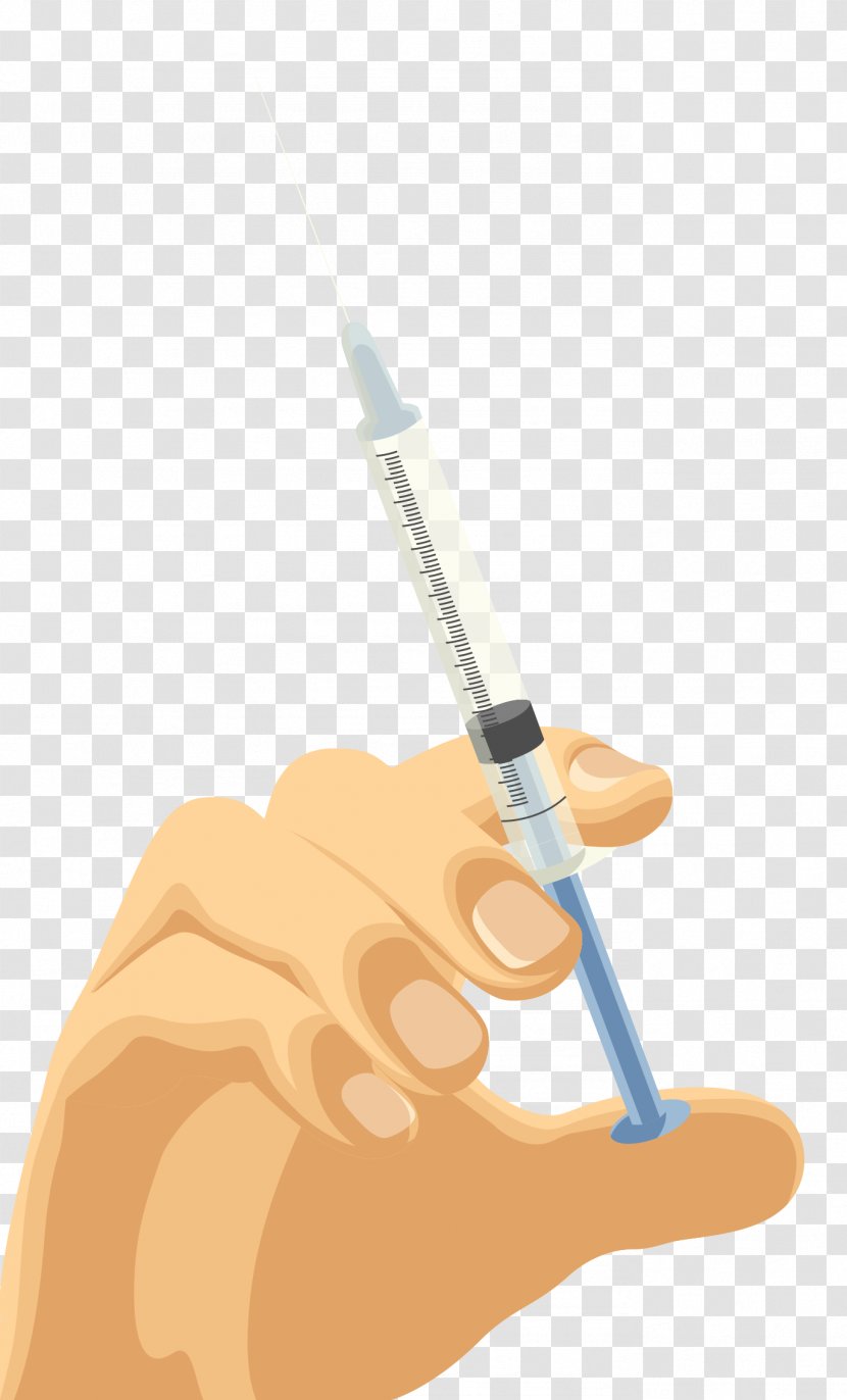 Syringe Hand Injection - Hypodermic Needle - Cartoon Holding Transparent PNG