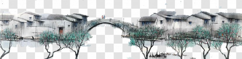 Template Download Ink Wash Painting - Coreldraw - Cowherd Bridge Transparent PNG
