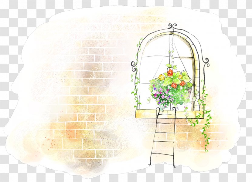 Window Watercolor Painting Cartoon Illustration - Floral Design - Hanging On The Windows Of Flower Basket Accessories Transparent PNG