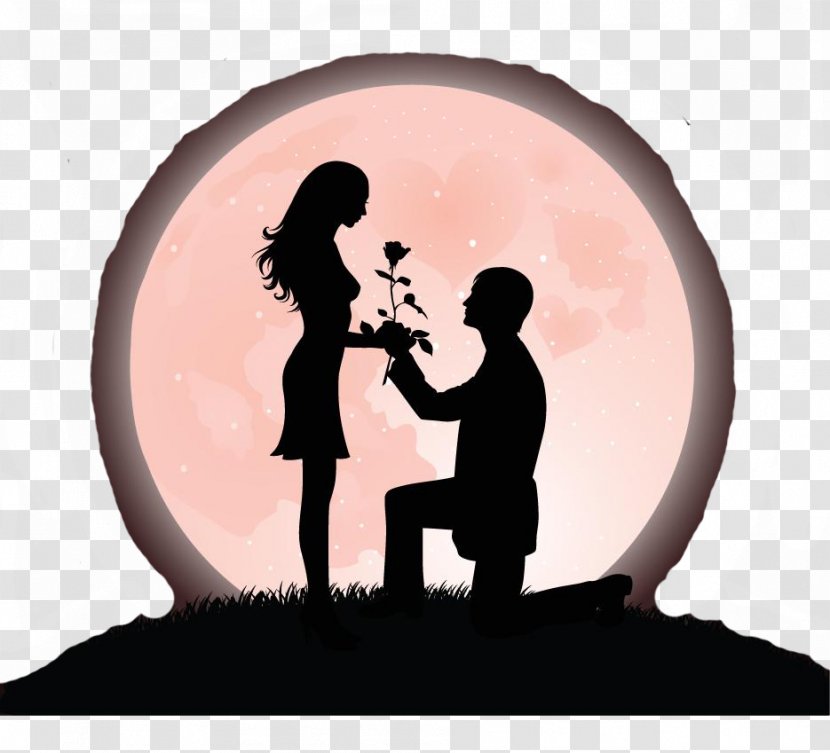 Cartoon Marriage Proposal Silhouette Romance - Couple In Love Transparent PNG