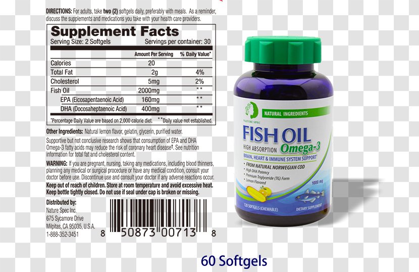 Dietary Supplement Fish Oil Acid Gras Omega-3 Eicosapentaenoic Docosahexaenoic - Health Transparent PNG