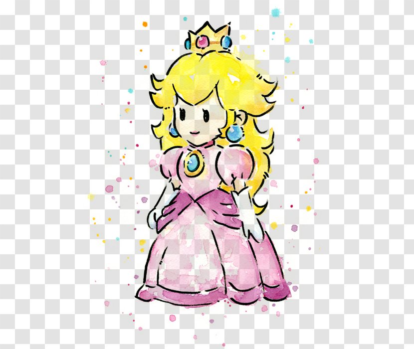 Super Mario Bros. Princess Peach Watercolor Painting - Heart - Woman Like Transparent PNG