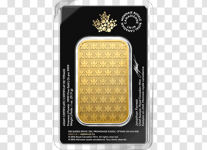 Perth Mint Bullion Royal Canadian Gold Maple Leaf Bar Transparent PNG