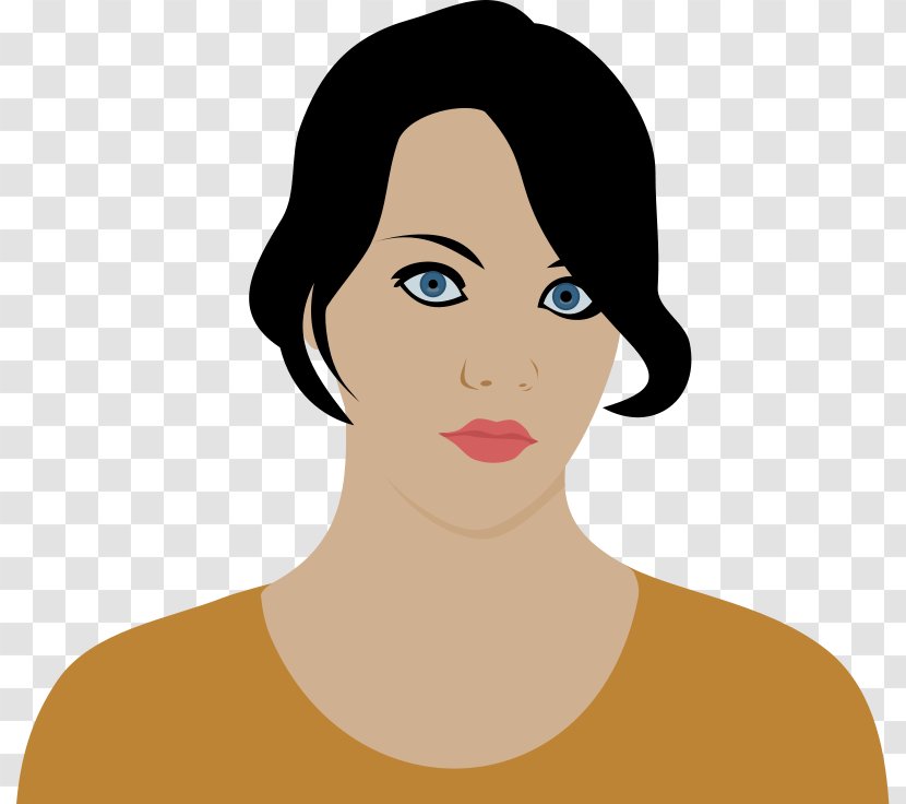 Brown Hair Black Woman Clip Art - Heart - Serious Cartoon Face Transparent PNG