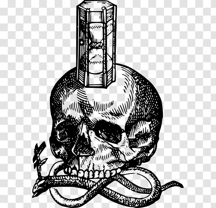 Hourglass Death Human Skull Symbolism - Monochrome Transparent PNG
