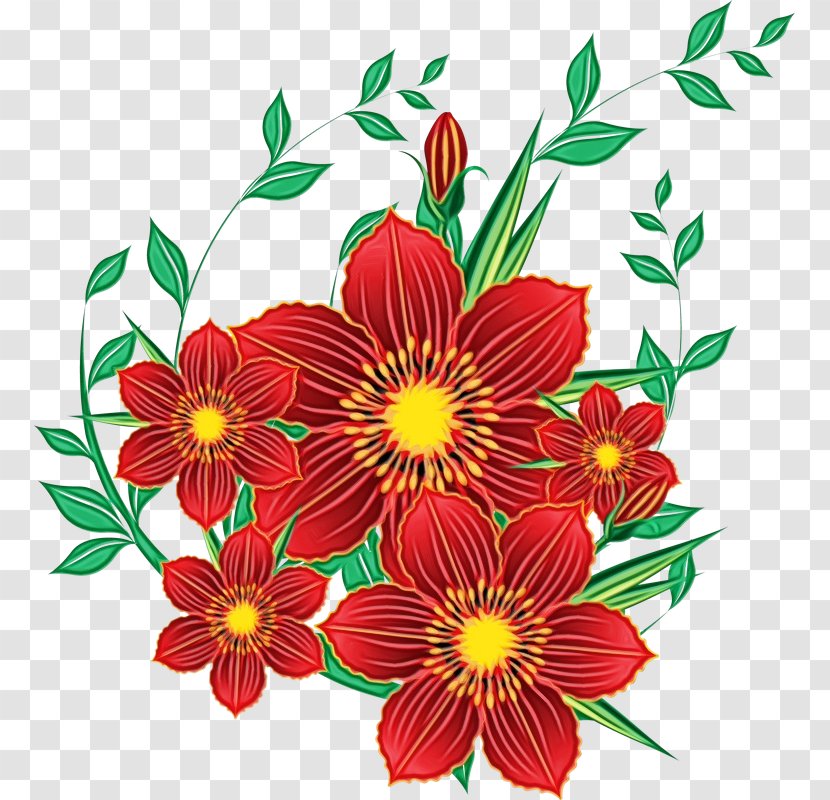 Bouquet Of Flowers Drawing - Red - Herbaceous Plant Tagetes Transparent PNG