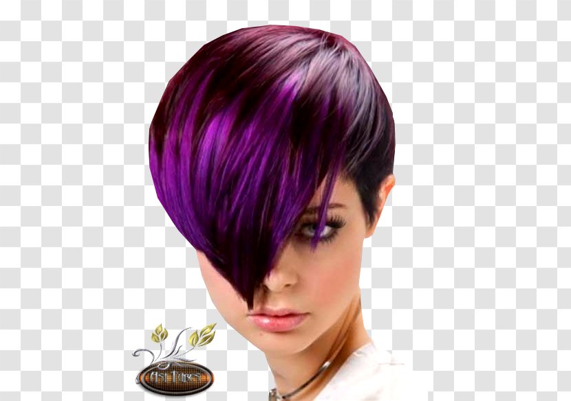 Asymmetric Cut Hair Coloring Purple Hairstyle Transparent PNG