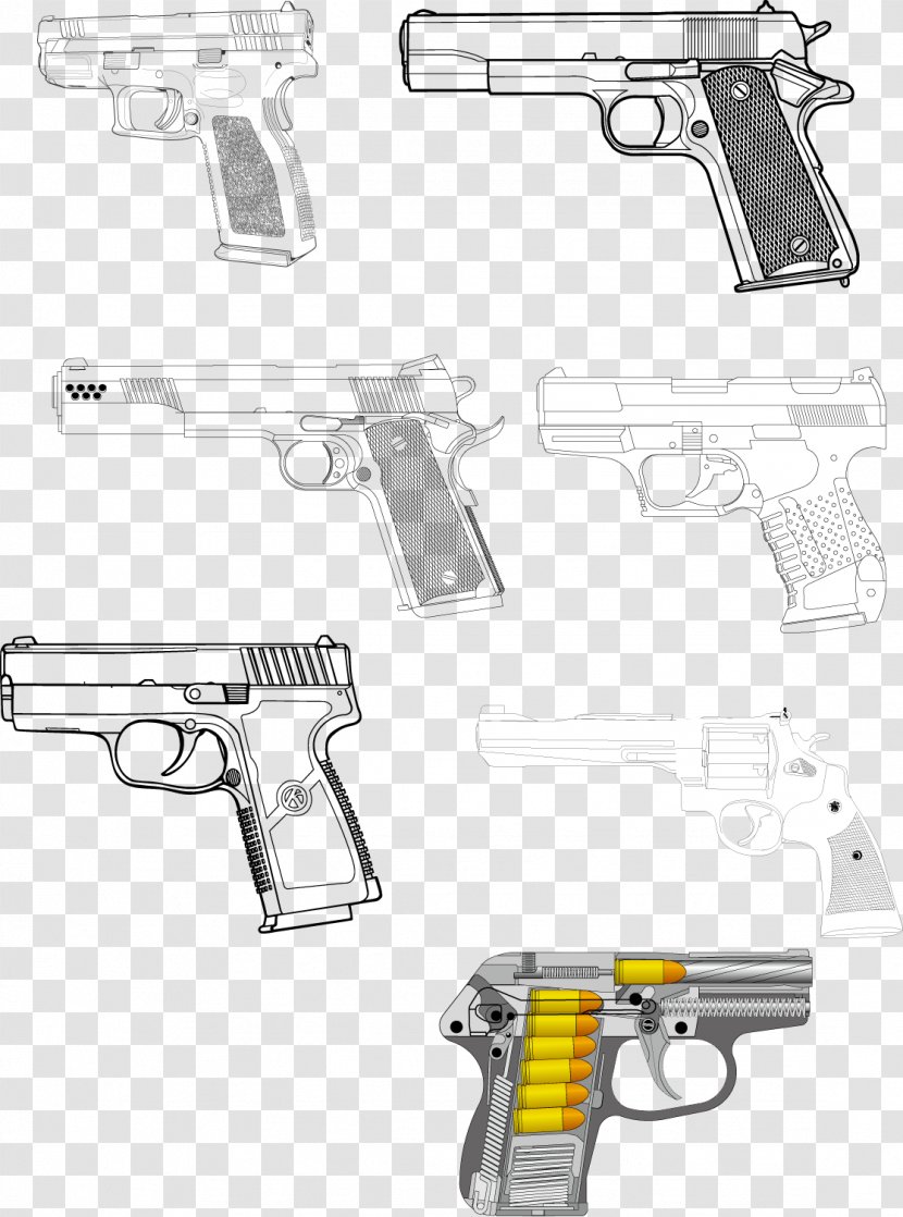 Firearm Pistol Weapon Handgun - Silhouette - 2017 Artwork Painted In Black And White Color Transparent PNG