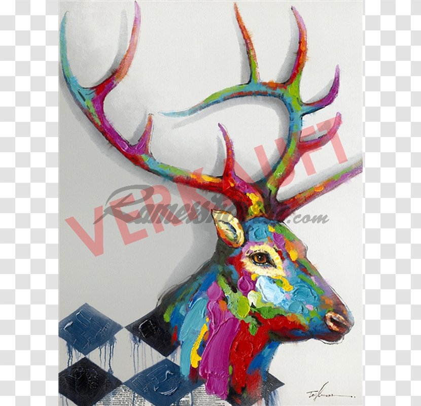 Canvas Art Deer Oil Painting - Paint Transparent PNG