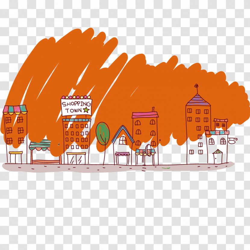 Take-out Illustration - Area - Hand-painted Town House Transparent PNG