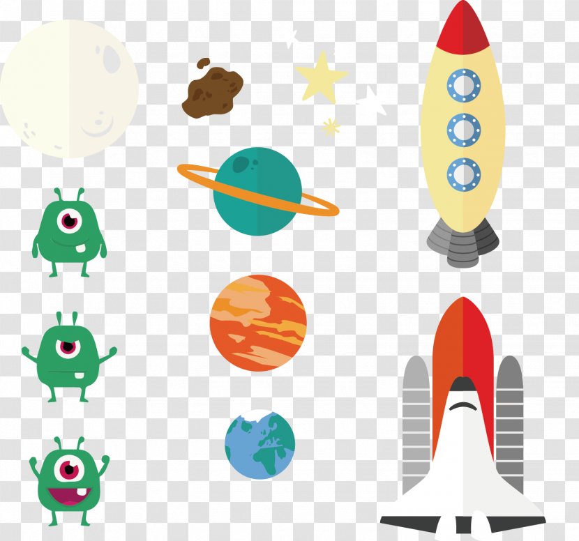 Rocket Cartoon - Outer Space - Vector Hand-drawn Little Monster Planet Transparent PNG