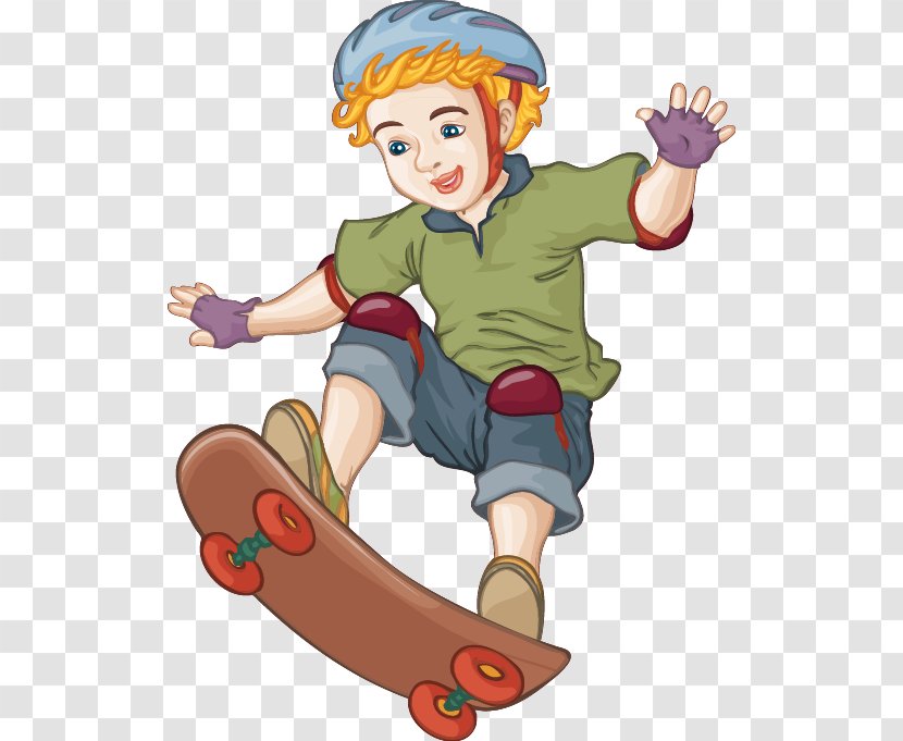 Skateboarding Cartoon Comics - Watercolor - Hand-painted Boy Riding A Scooter Pattern Transparent PNG