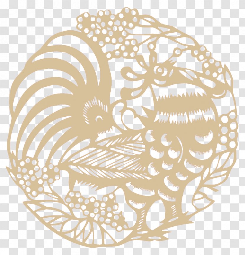 Chicken Papercutting Chinese Zodiac New Year - Antithetical Couplet - Rooster Silhouette Pattern Transparent PNG