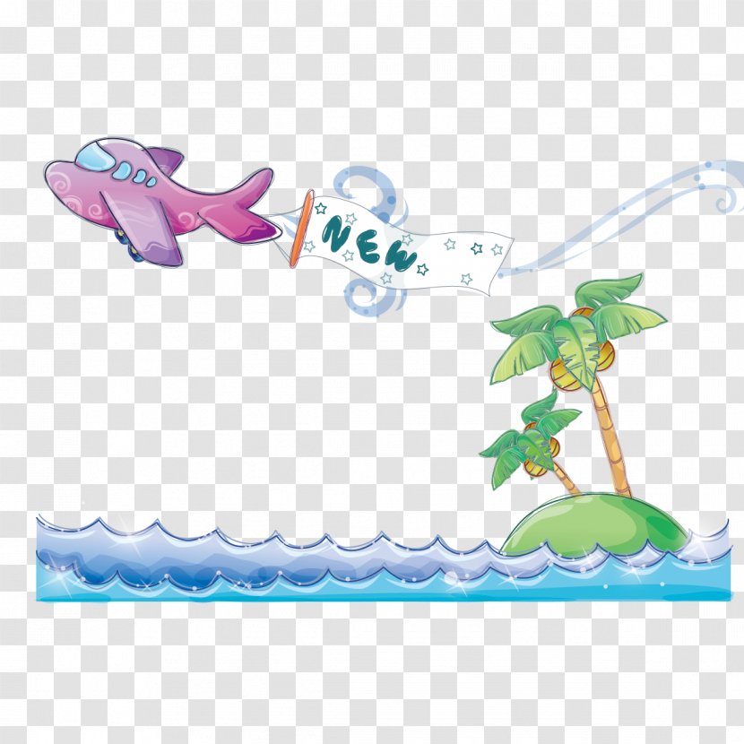 Adobe Illustrator Summer Illustration - Material - Aircraft And Coconut Trees Transparent PNG