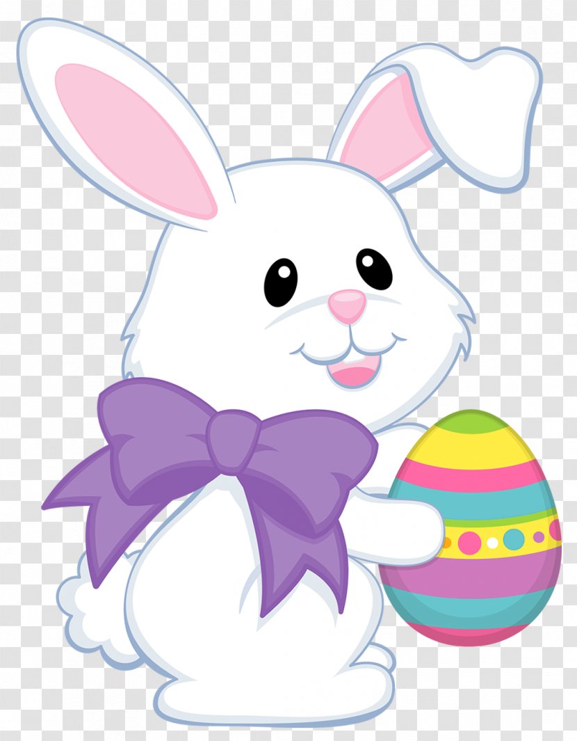 Easter Bunny Egg Basket Clip Art - Hunt - Cute With Purple Bow Transparent Clipart Transparent PNG