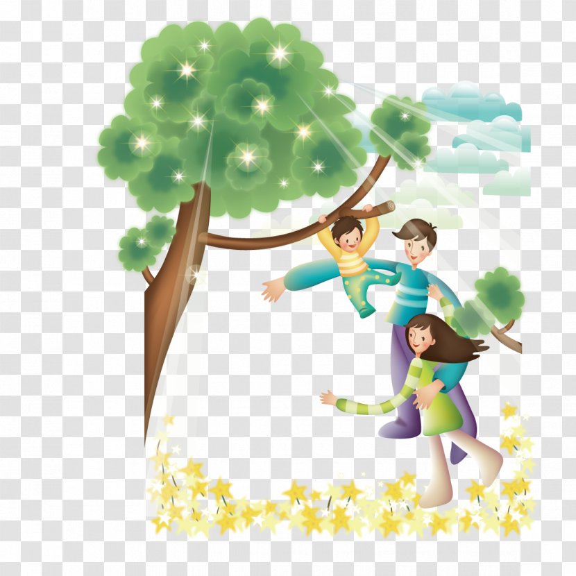 Child Cartoon Illustration - Plant - Clinging To The Branches Of A Playing Transparent PNG