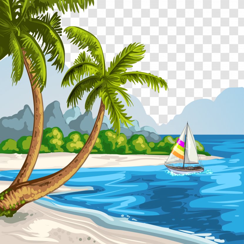 Drawing Beach Theatrical Scenery Illustration - Vacation - Vector Transparent PNG